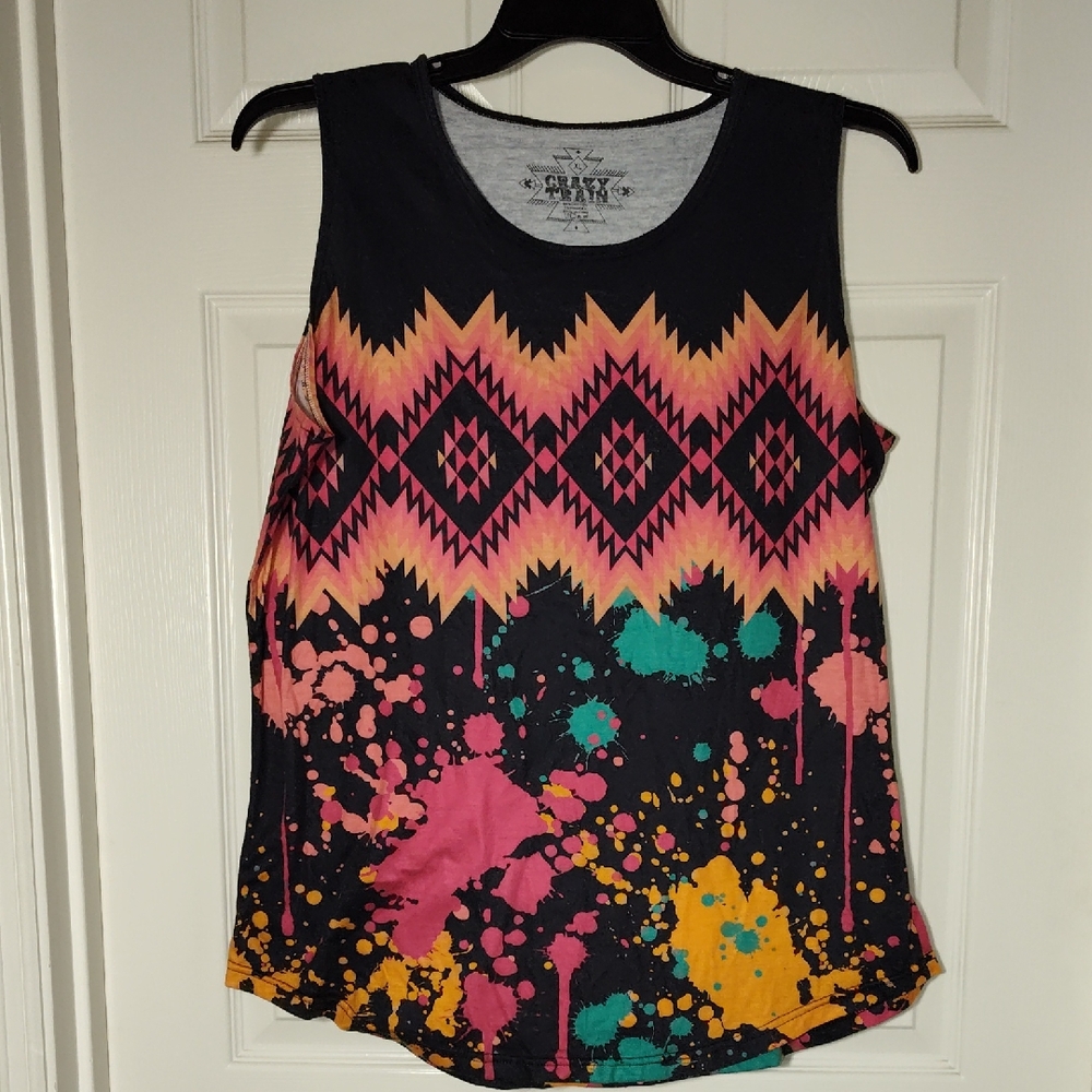 Tribal Paint Splatter Print Tank Top Vibrantly Colorful